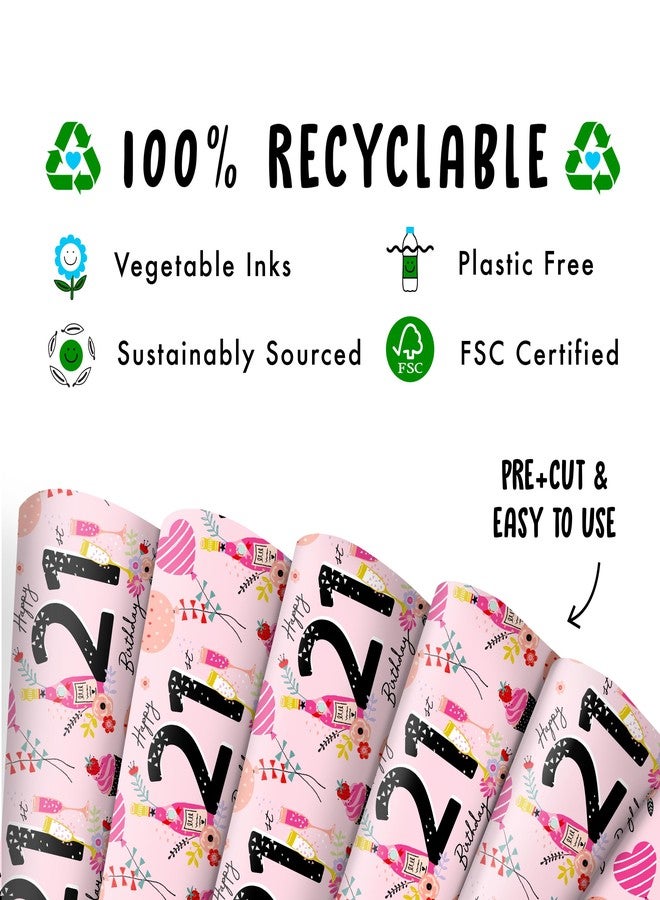 CENTRAL 23 Pink Wrapping Paper for Women - 6 Sheets of Gift Wrap - Party - 21st Wrapping Paper for Her - For Friends or Girlfriend - Age 21 - Comes with Fun Stickers - Image 3